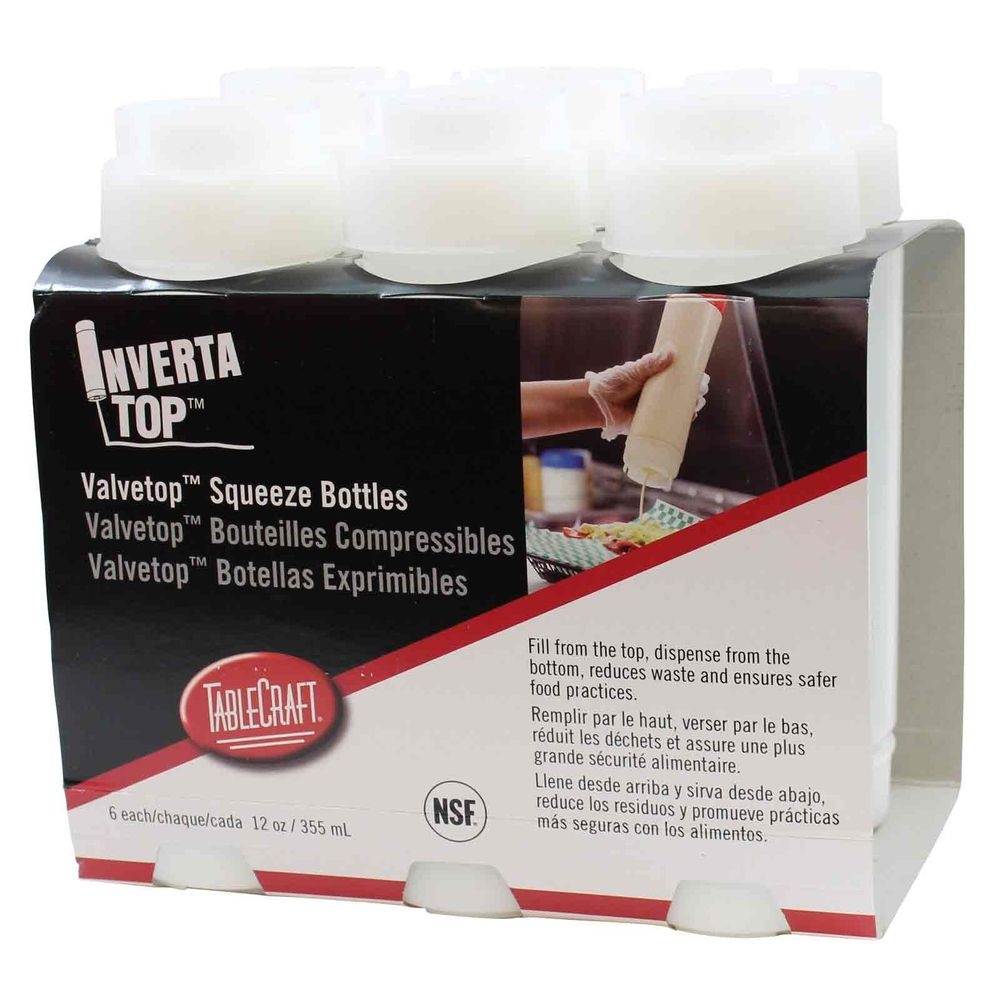 Tablecraft InvertaTop 16 Ounce Universal ValveTop Squeeze Bottle, 6 count -- 8 per case