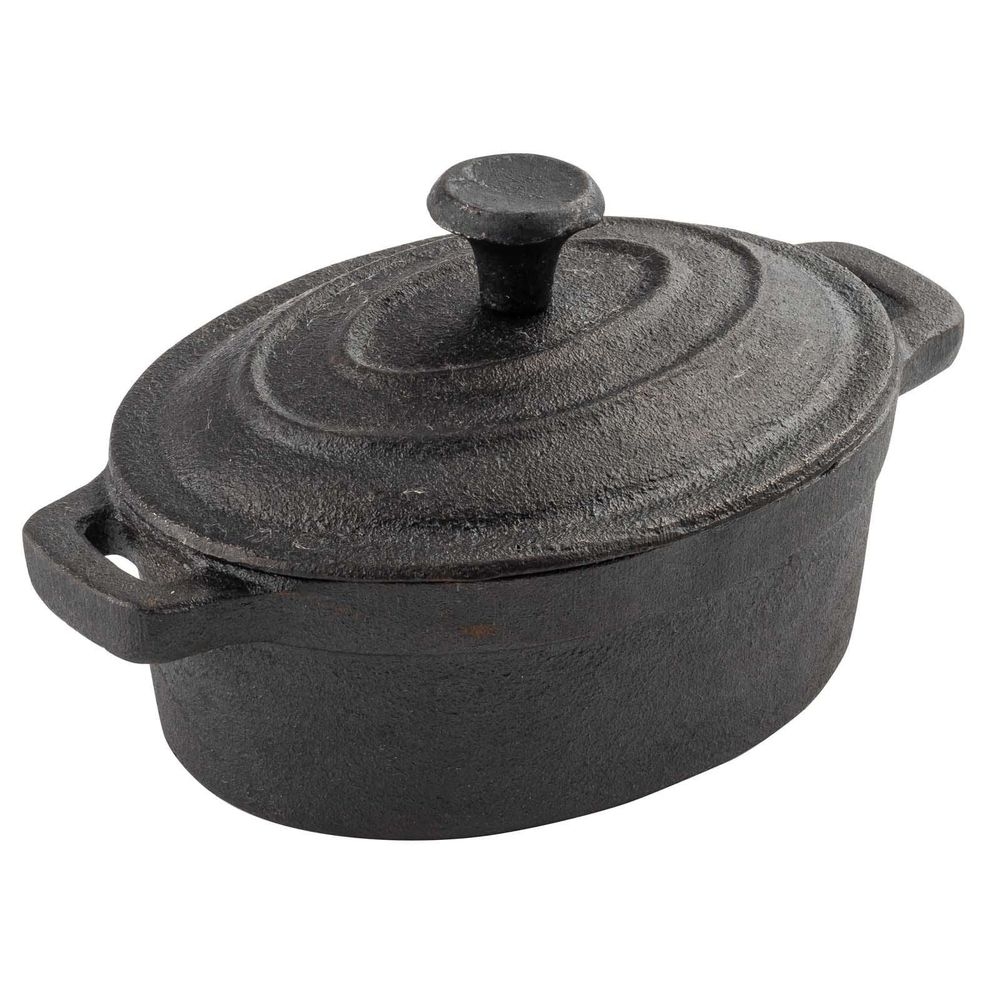Tablecraft Cast Iron Cookware Oval Casserole with Lid, 8 Ounce Capacity