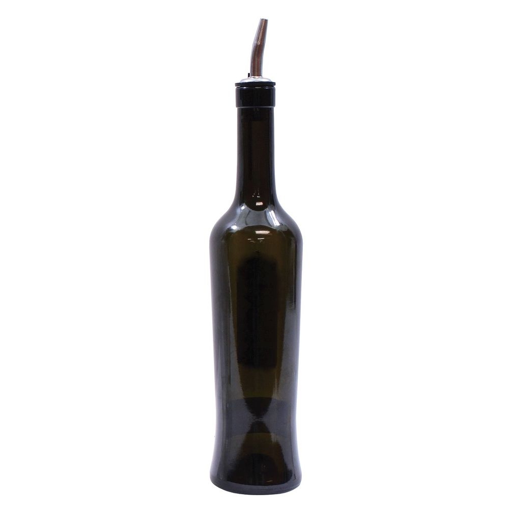 Tablecraft Luna Dark Green Glass Bottle with Pourer, 17 Ounce Capacity -- 12 per case