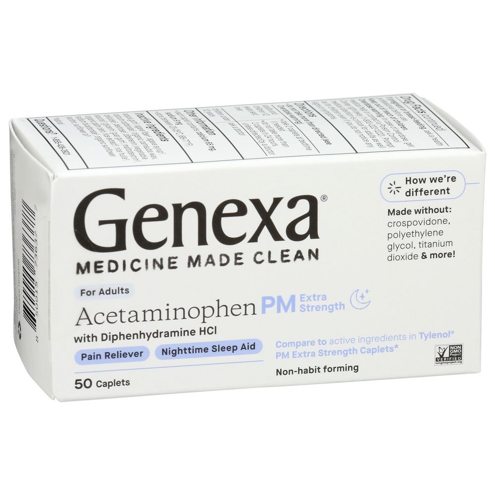 Genexa Acetaminophen Pm Extra Strength Caplets, 50 Count