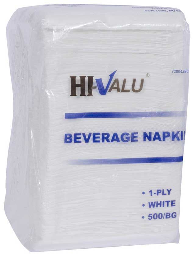 Hi-valu 1-ply Disposable Beverage Napkin, White, 500 Count -- 8 Per Case