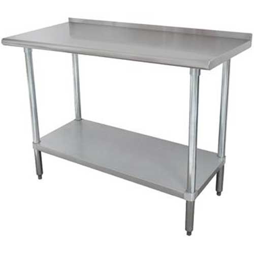 Standard Stainless Steel Work Table, 1 1/2 inch Rear Splash With Stainless Steel Legs and Undershelf, 24 x 30.