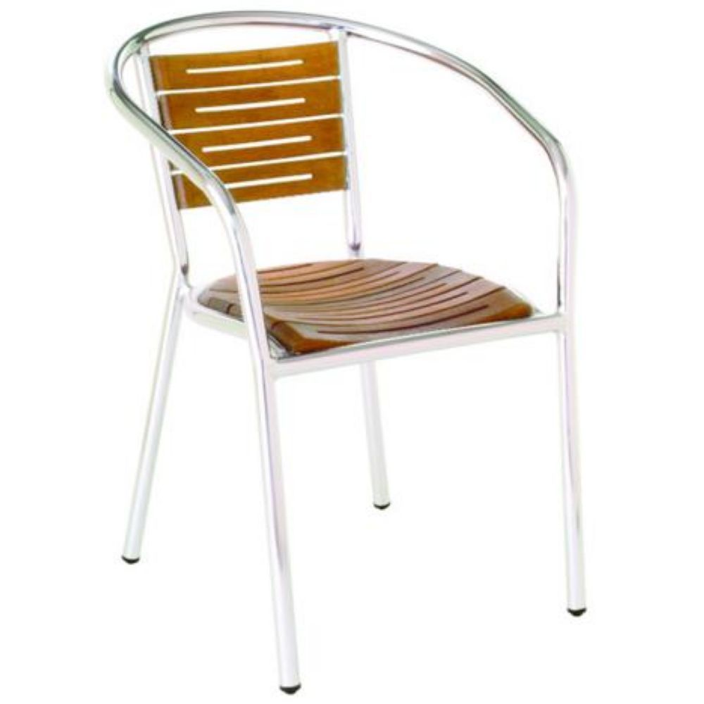 Emu Sofia Polished Aluminum Natural Teak Outdoor Indoor Stacking Armchair, 30.5 X 22 X 23.5 Inch -- 4 Per Case