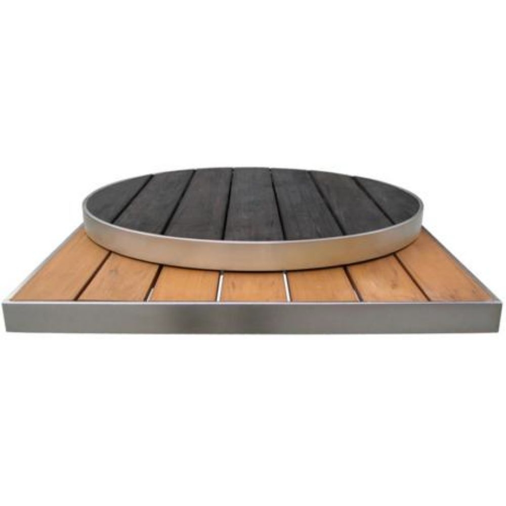 Emu Sid Round Oak with Brushed Aluminum Edge Outdoor Table Top Only, 26 x 26 inch.