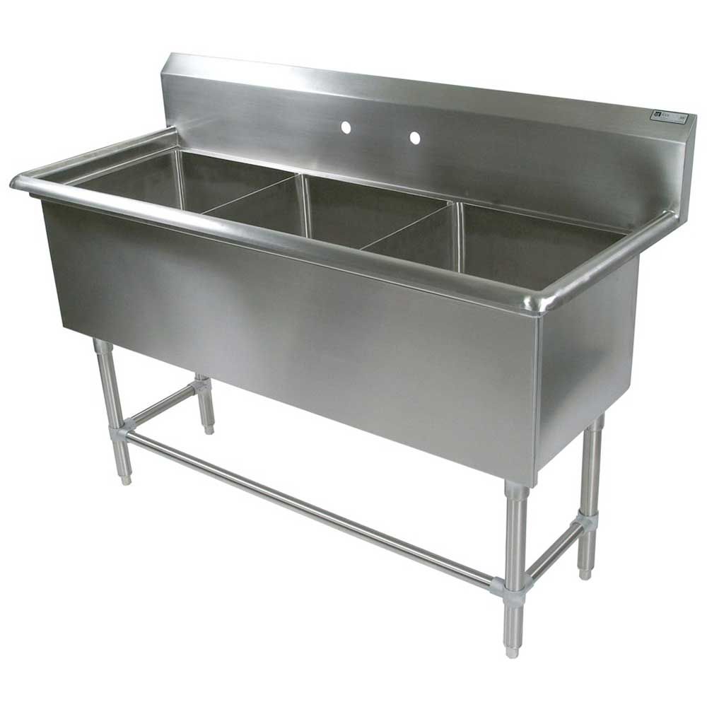 John Boos 16 Gauge Stainless Steel Three Bowl Sink Without Drainboard, 59 1/8 X 23 1/2 Inch