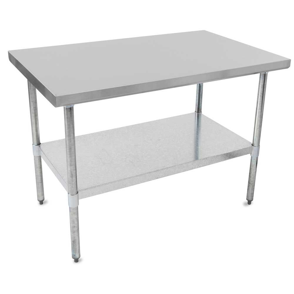 John Boos 18 Gauge Stainless Steel Economy Flat Top Work Table With Galvanized Base And Shelf, 24 X 24 Inch