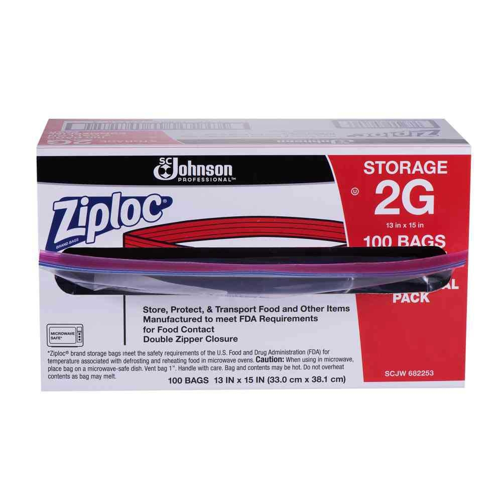 Ziploc Two Gallon Storage Bag, 100 count per pack.