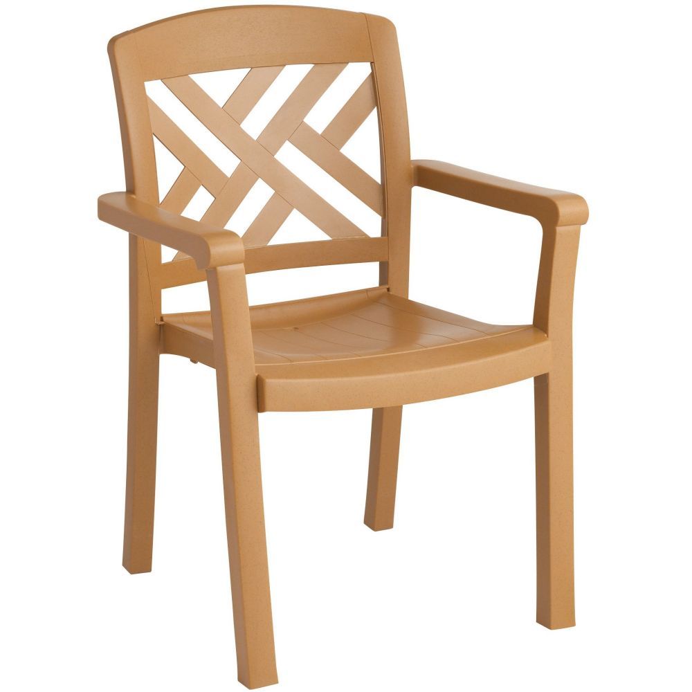 Grosfillex Sanibel Teakwood Classic Stacking Armchair -- 12 Per Case