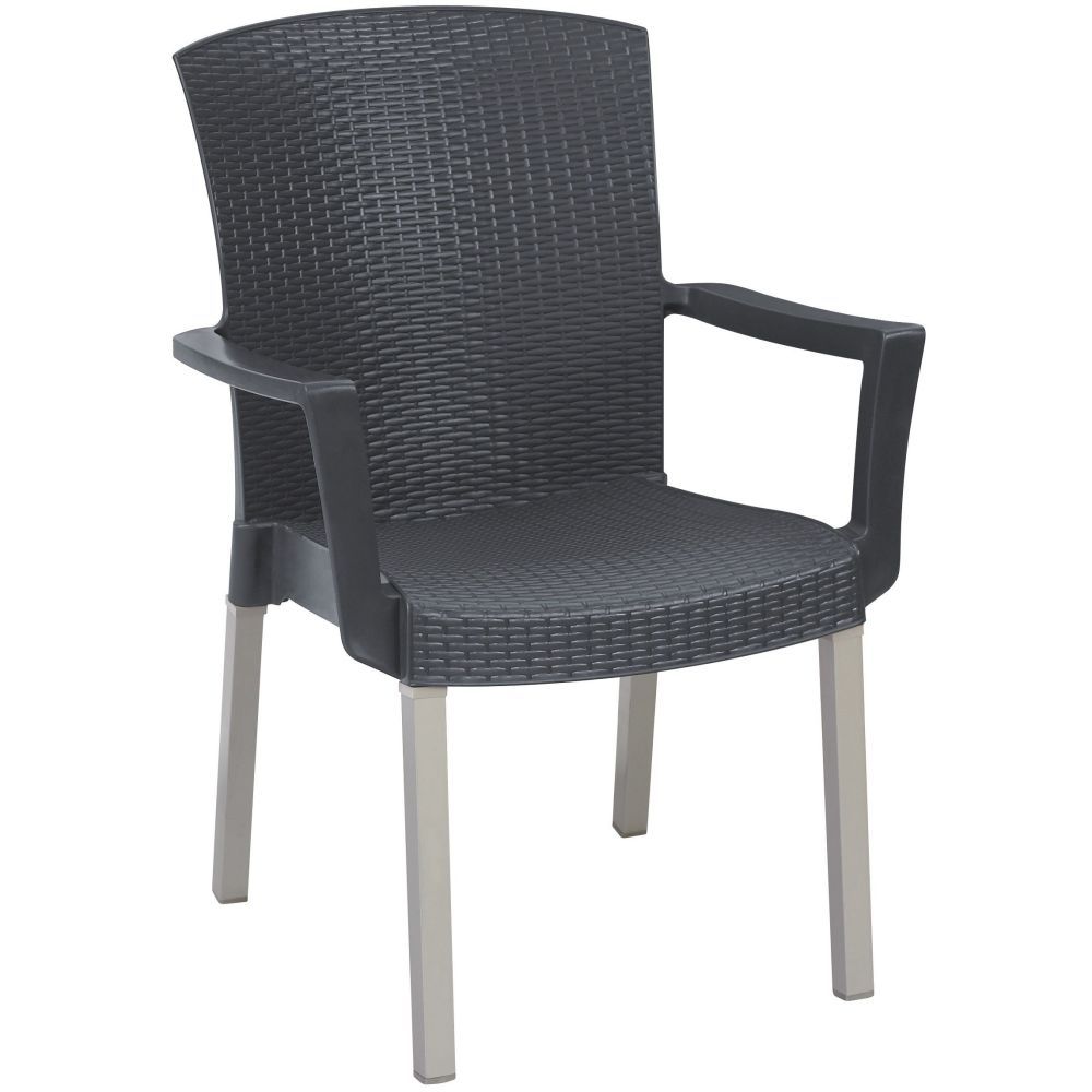 Grosfillex Havana Charcoal Classic Stacking Armchair -- 12 Per Case