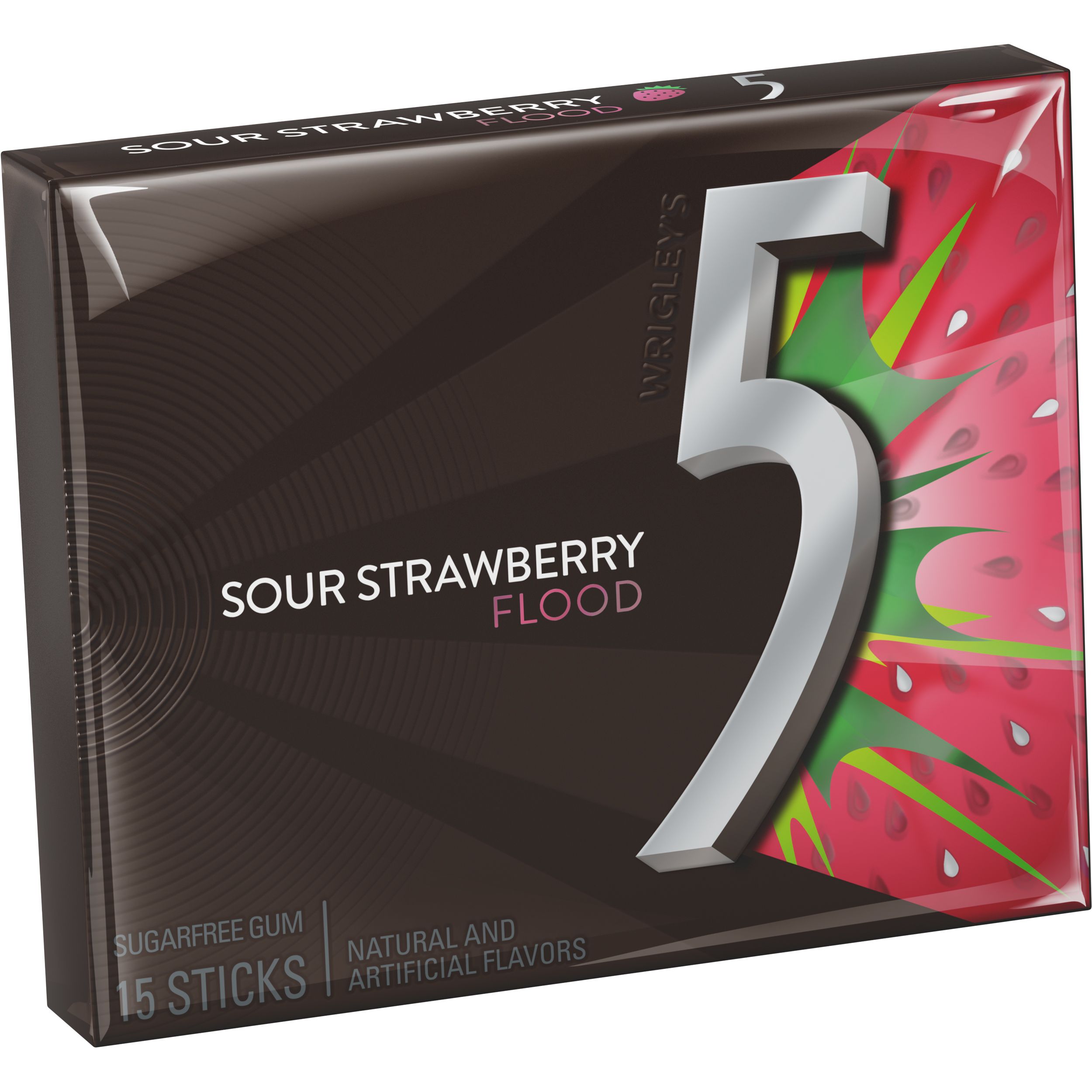 5 Sour Strawberry Flood Sugar Free Gum, 15 Count -- 120 Per Case