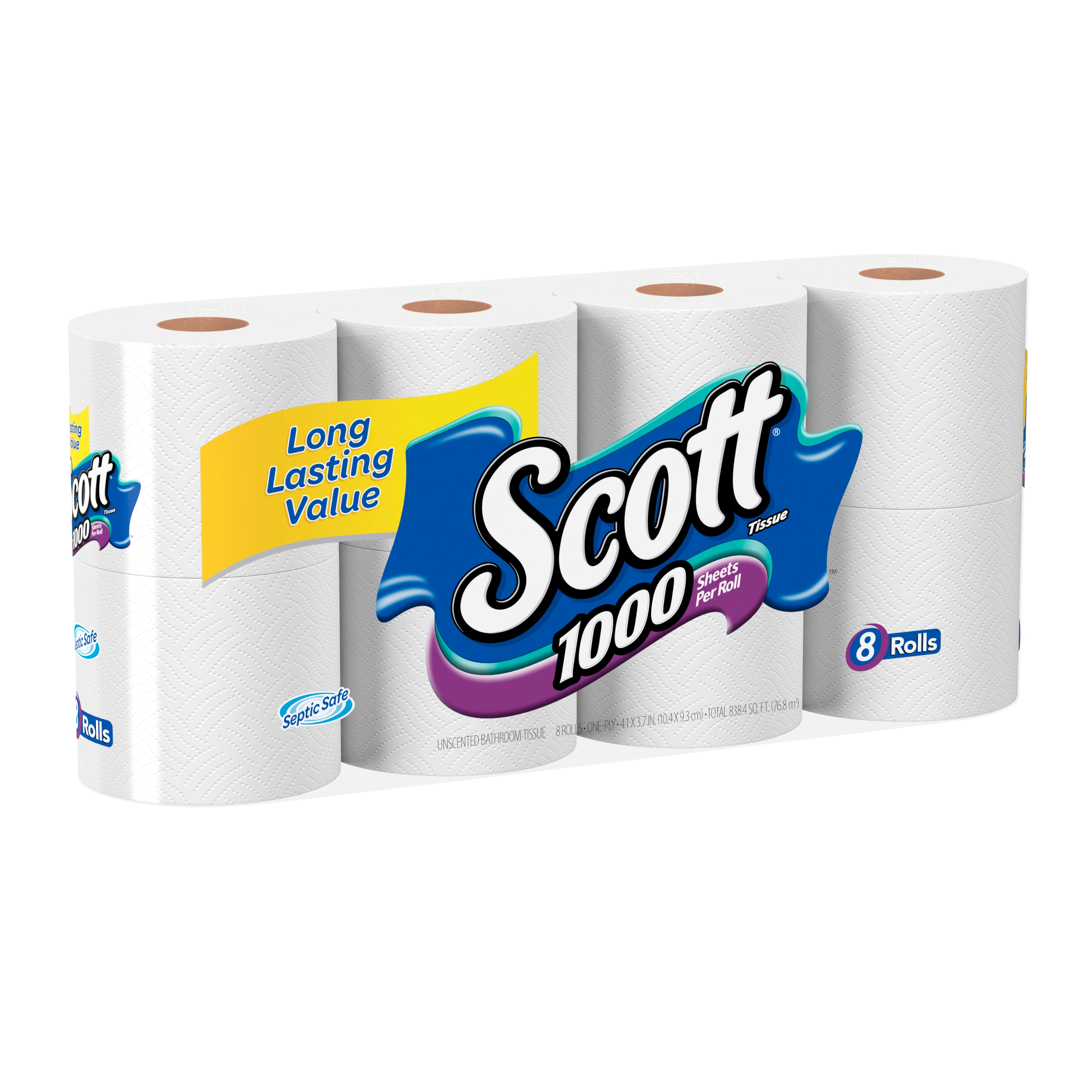 Scott White Bath Tissue, 8 rolls per pack -- 6 per case.