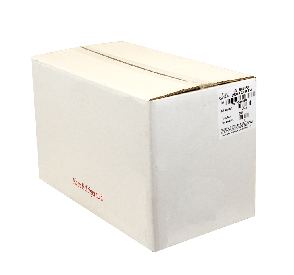 Bella Rosa Feather Shredded Smoked Gouda Cheese, 5 Pound -- 6 per case.