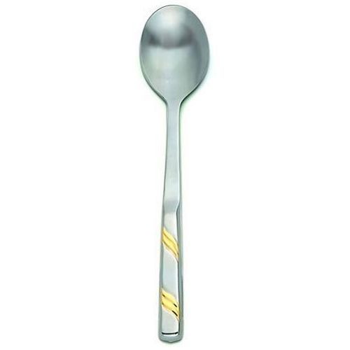 Alegacy Goldcrest Stainless Steel Solid Serving Spoon, Gold Trim, 11 3/4 Inch