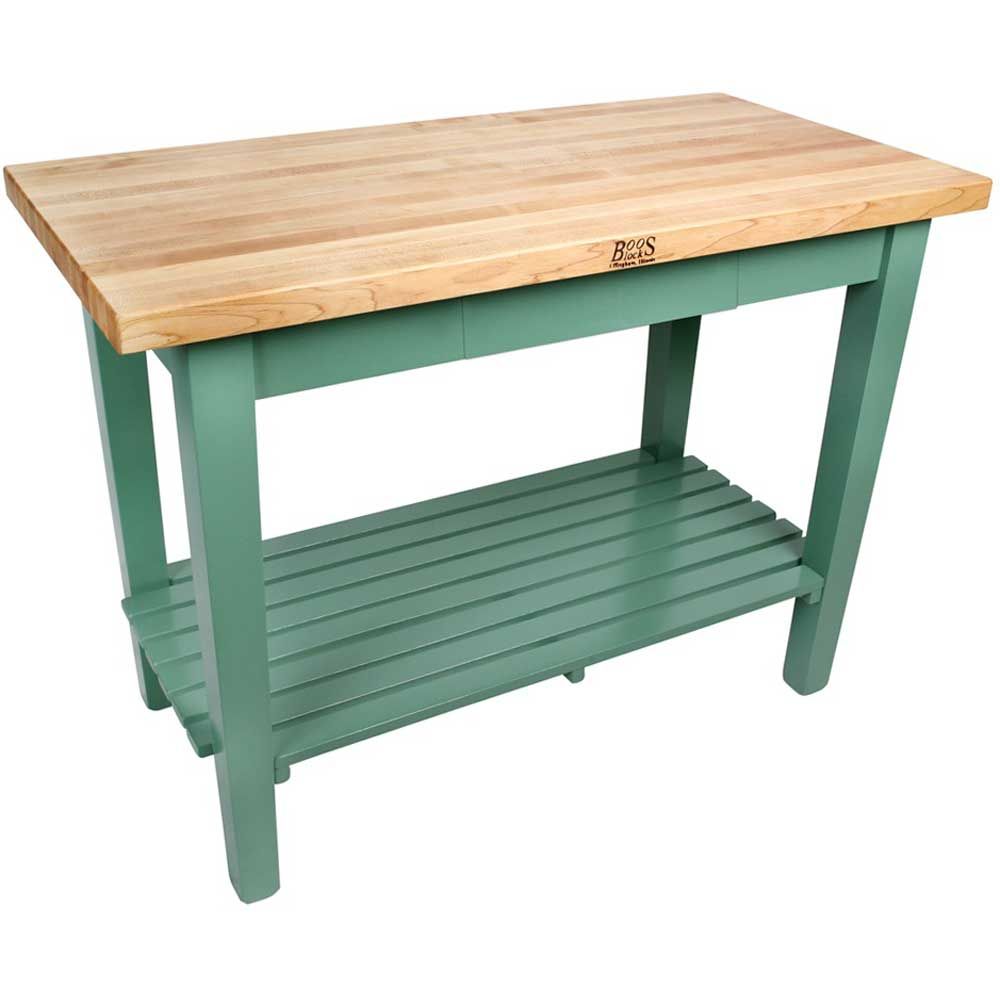 John Boos Cream Finish Natural Base Maple Classic Country Work Table With Drawer And Shelf, 48 X 36 X 1.75 Inch