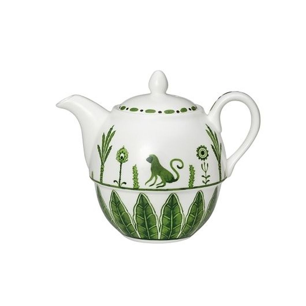Sultans Garden Green Bone China 16 Ounce Tea for One Teapot with Lid, 6 count