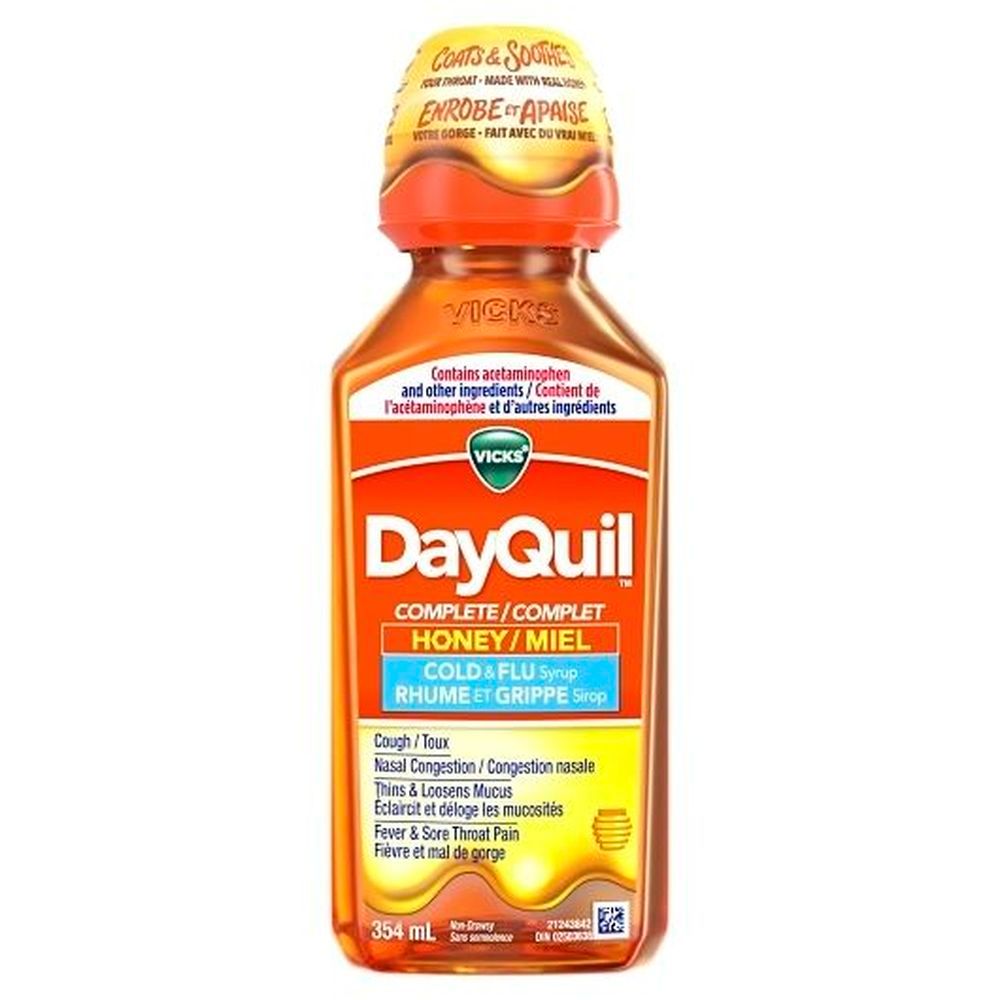 Dayquil Soulagement Multi-symptômes Du Rhume Et De La Grippe Sévères, Saveur Miel, 354 Ml – 12 Par Boîte