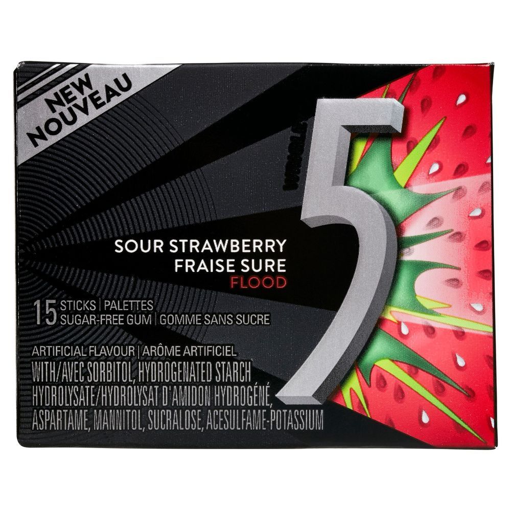 '5" Chewing-gum Sans Sucre Saveur Fraise Acidulée, Boîte De 15 Unités – 120 Unités Par Carton